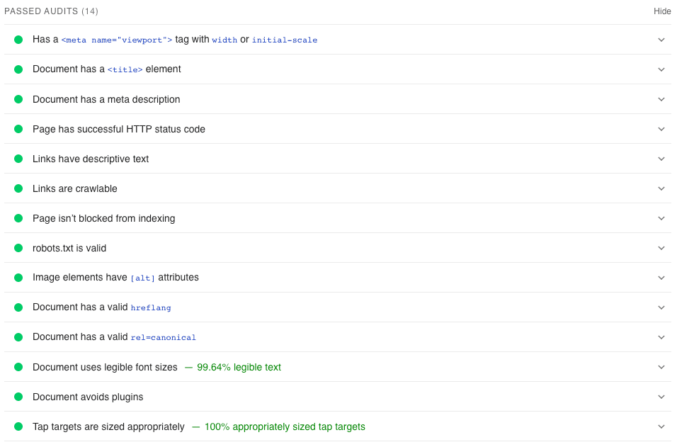 Google PageSpeed SEO audits