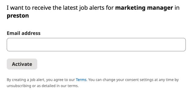 Screenshot of a job alerts signup form.