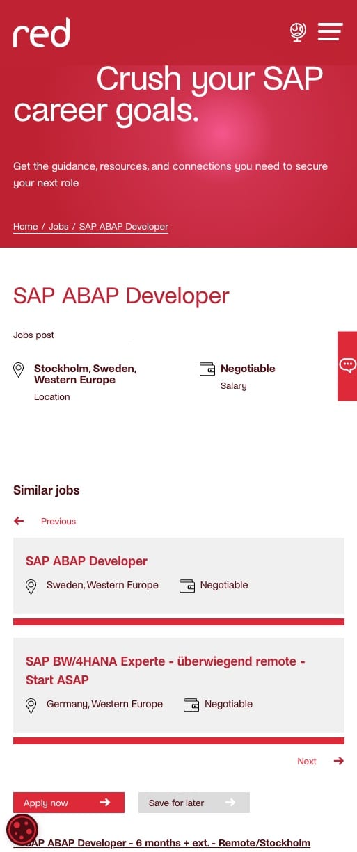 A screenshot of Red global jobs pages on mobile.
